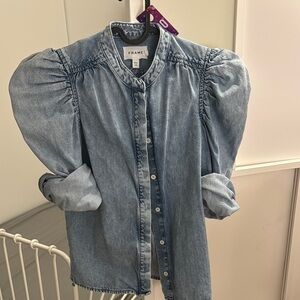 004-Frame Denim Puff Sleeve Shirt XS